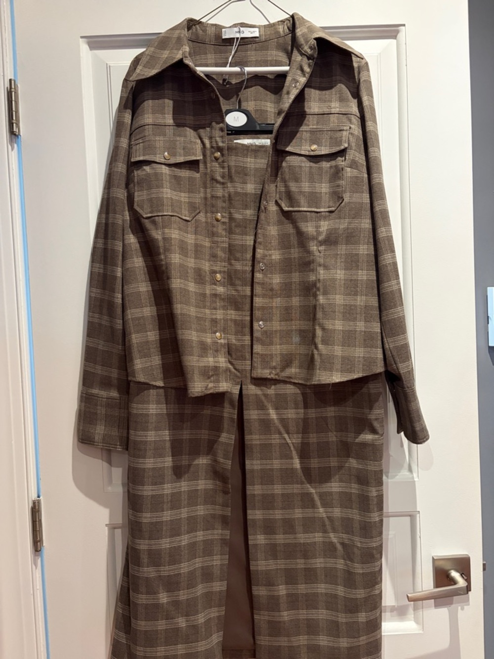 Mango Brown Plaid Button-Up Shirt Jacket